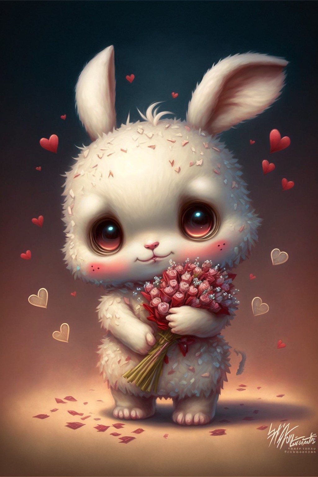 手捧玫瑰花的可爱小兔子