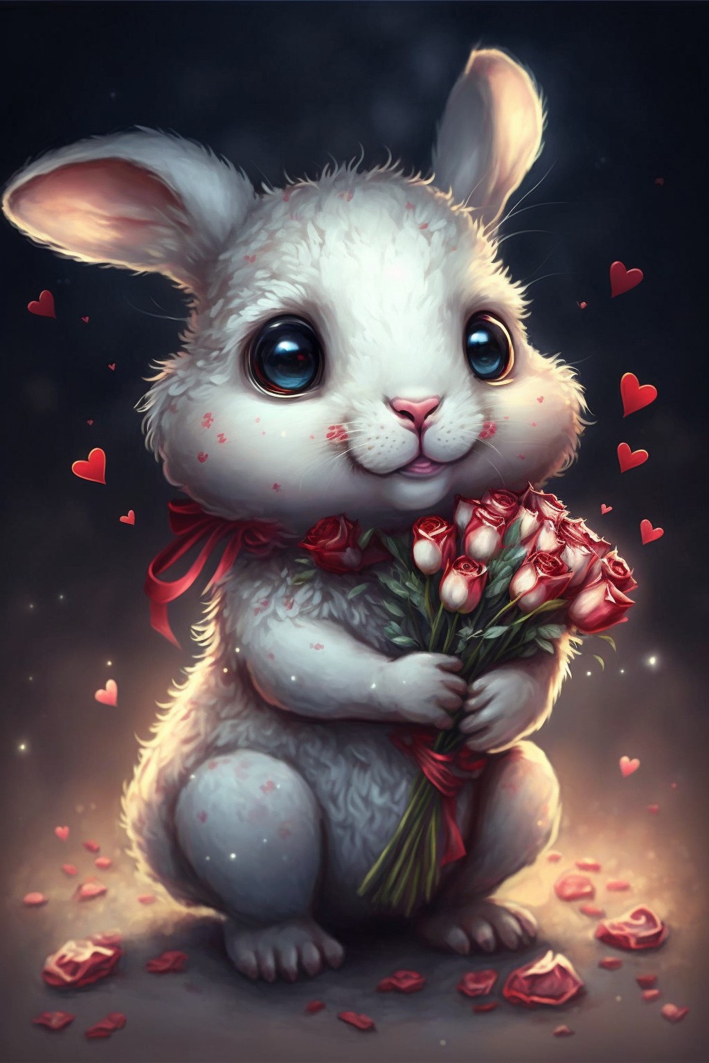 cute little bunny holding roses