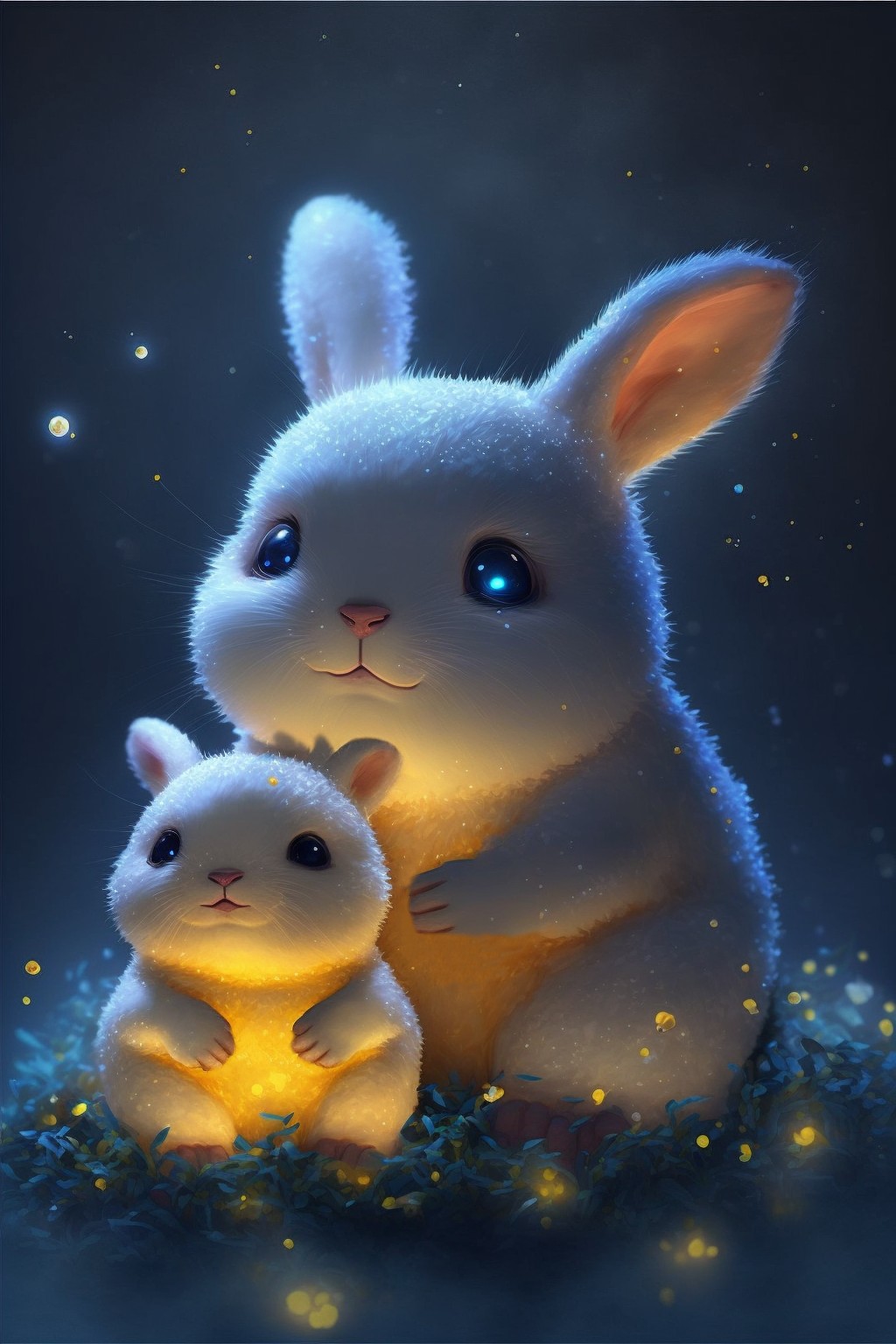 8 images of cute bunny mother and bunny baby by Midjourney