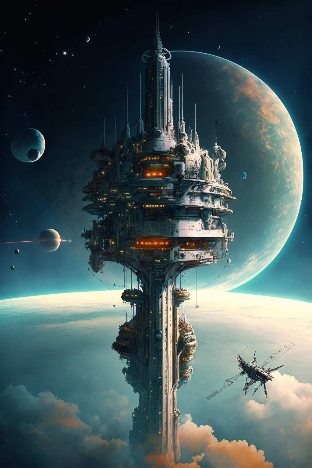 5 images of Space Elevator Concept Drawing by Midjourney