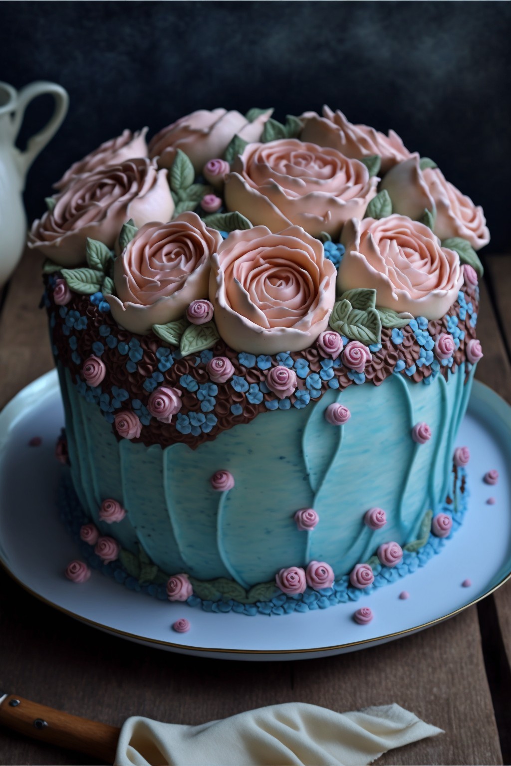 5 images of rose cake for you by Midjourney
