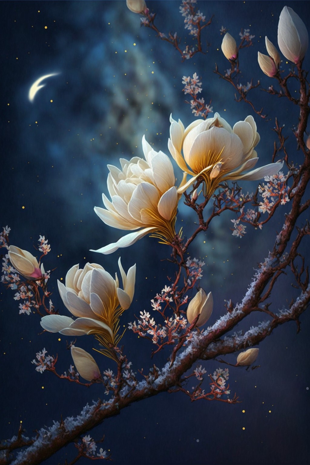 magnolia blooming at night