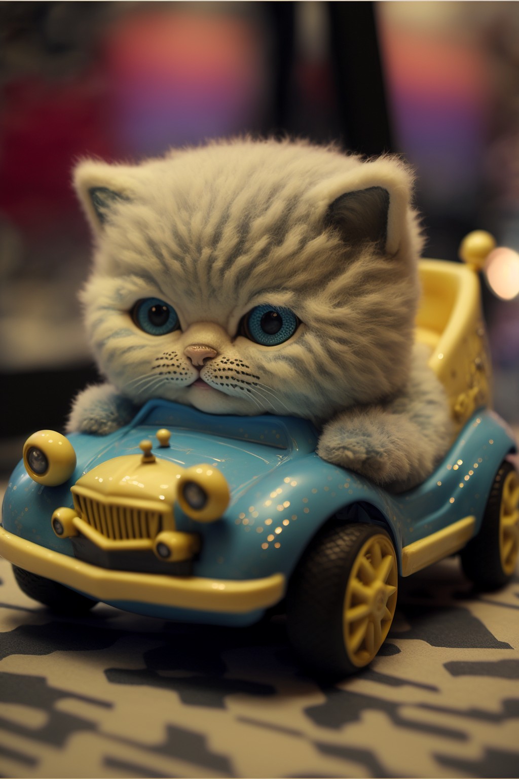 5 images of cute kitten driving a car by Midjourney