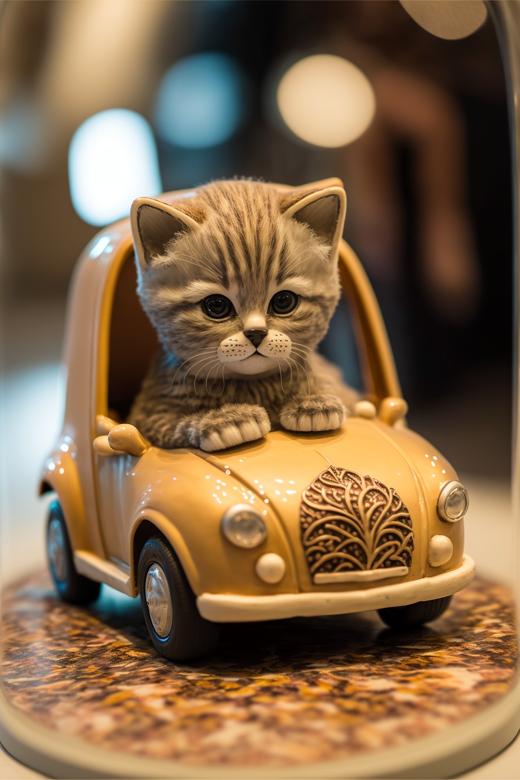 cute kitten driving a car