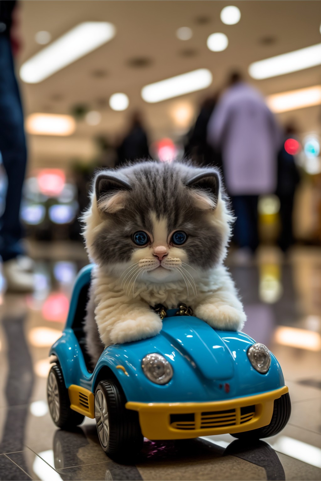 cute kitten driving a car