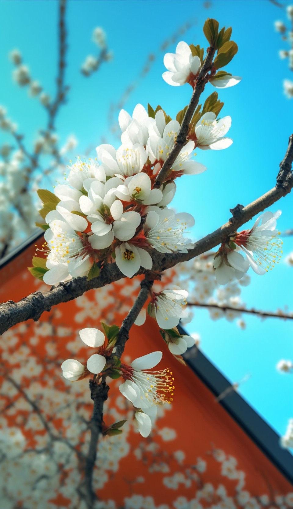 立春蓝天下的樱花与梅花