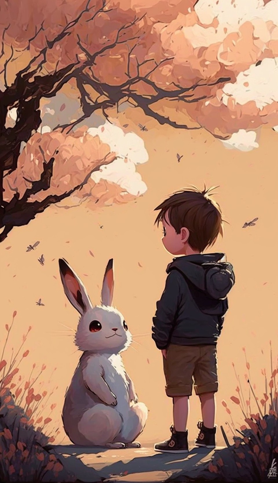 8 images of Little Rabbit and Little Boy Growing Together by Midjourney