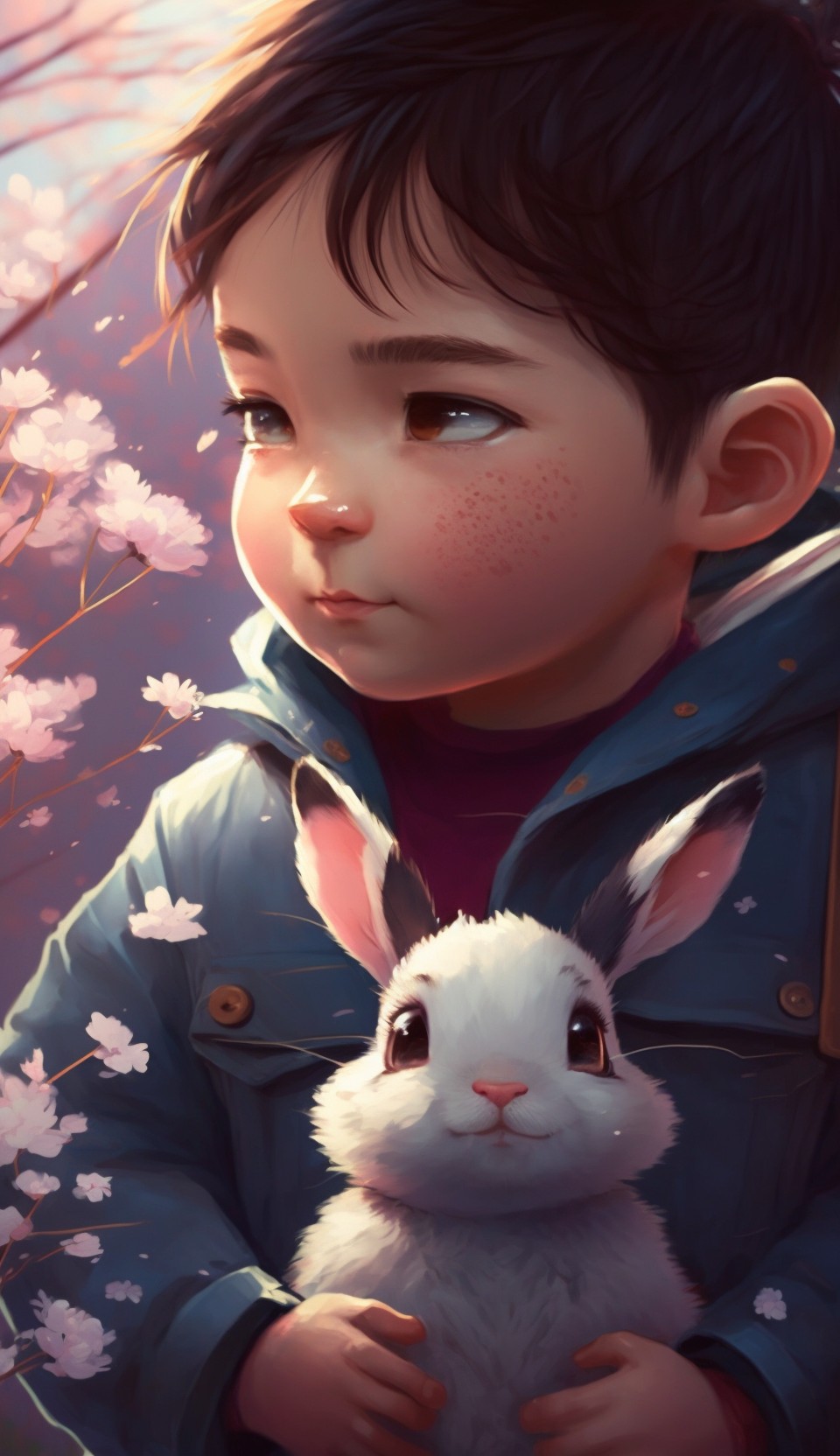 Little Rabbit and Little Boy Growing Together