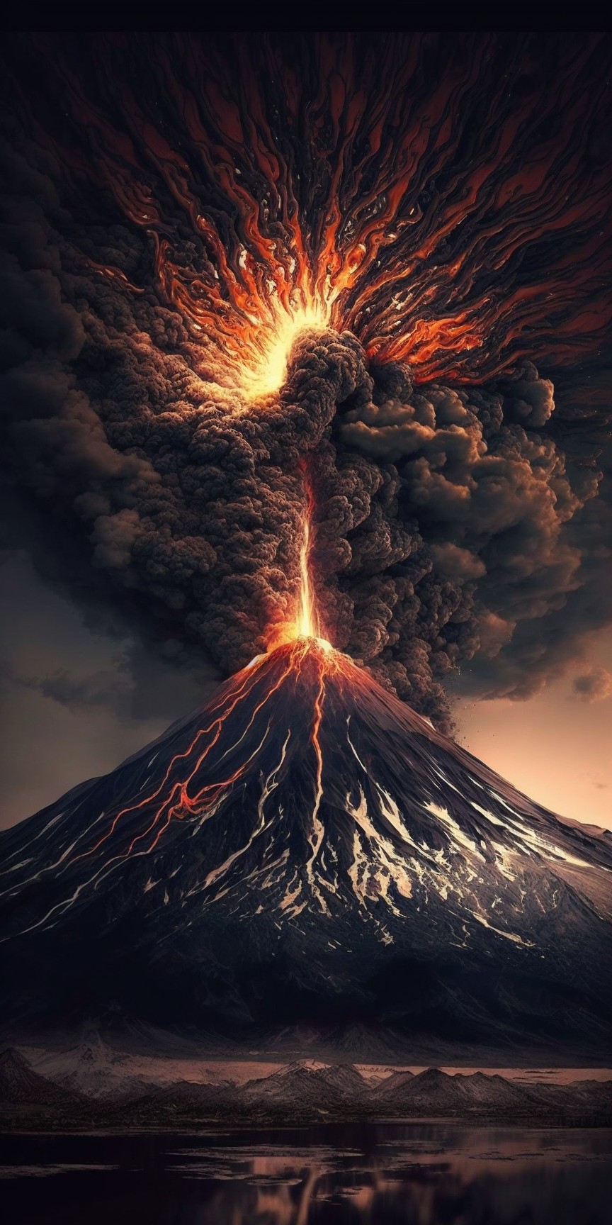 6 images of volcanic eruption billowing smoke by Midjourney