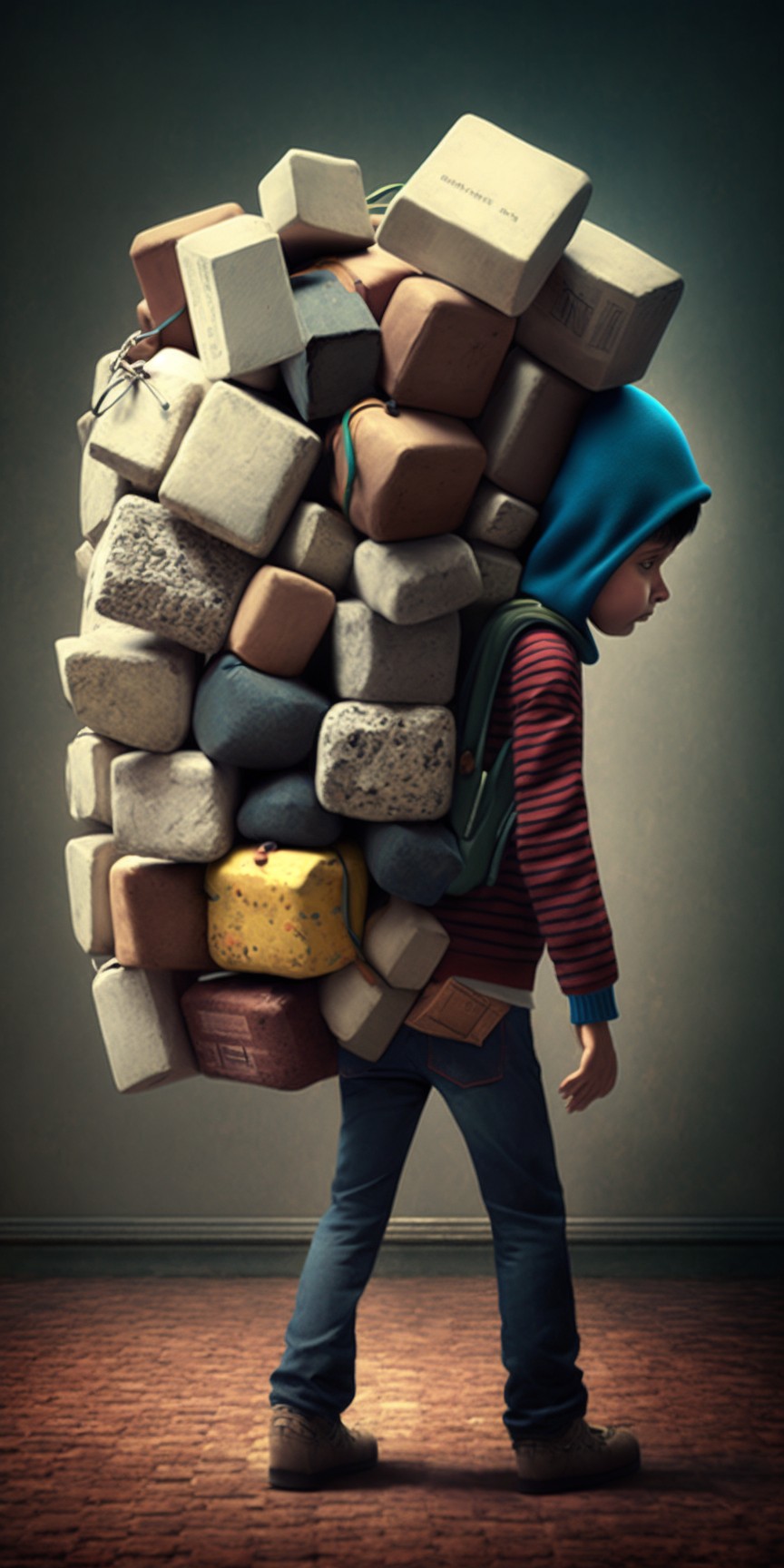 6 images of person moving bricks by Midjourney