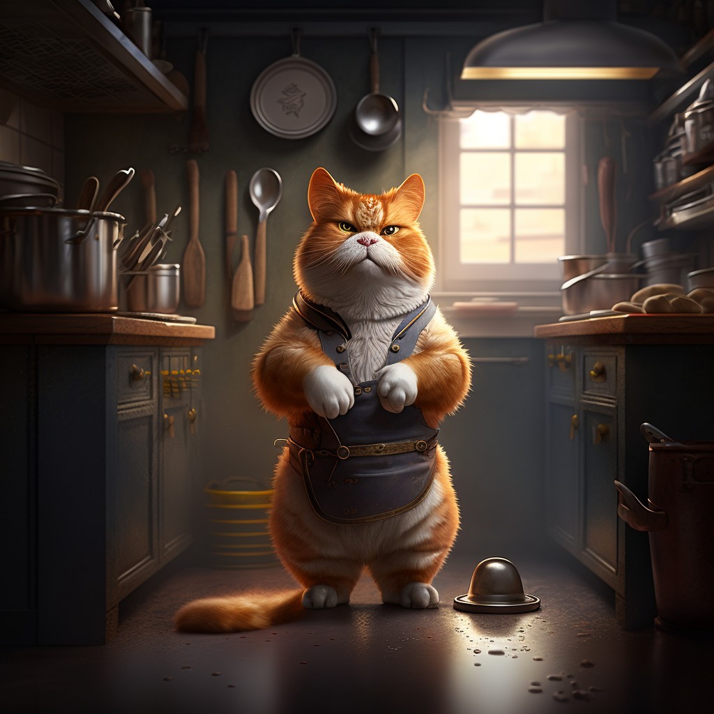 8 images of Fat cat chef head portrait by Midjourney