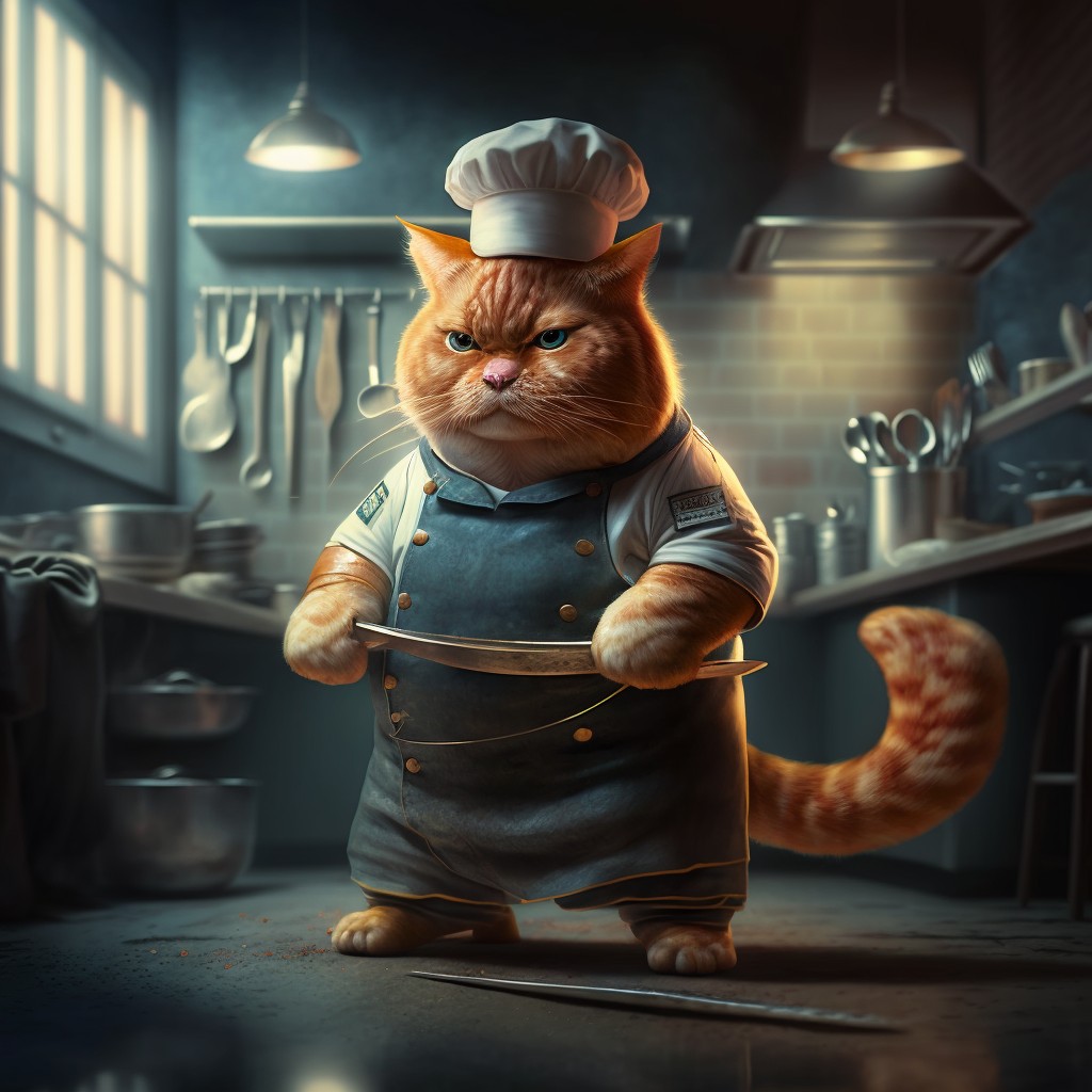 Fat cat chef head portrait