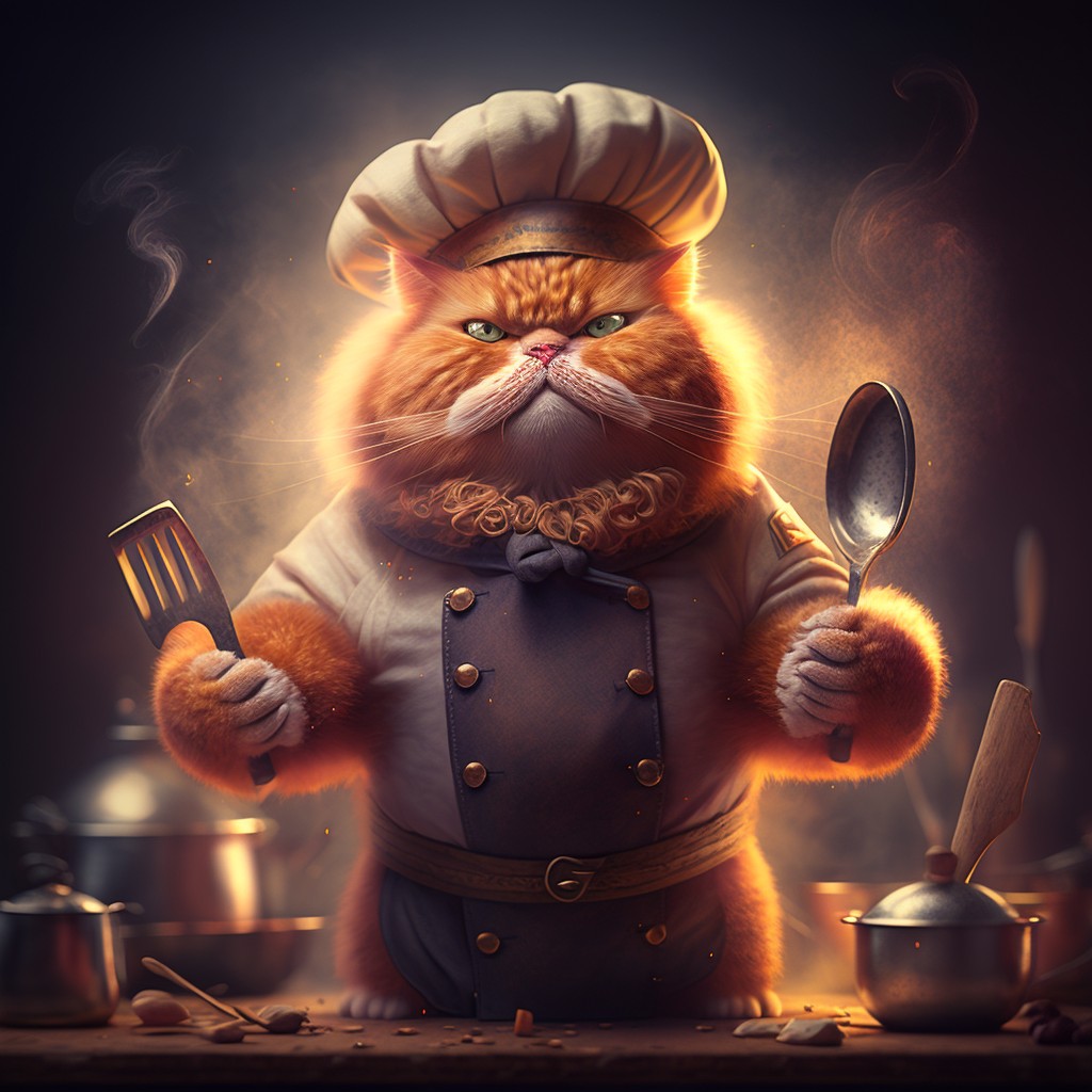 Fat cat chef head portrait