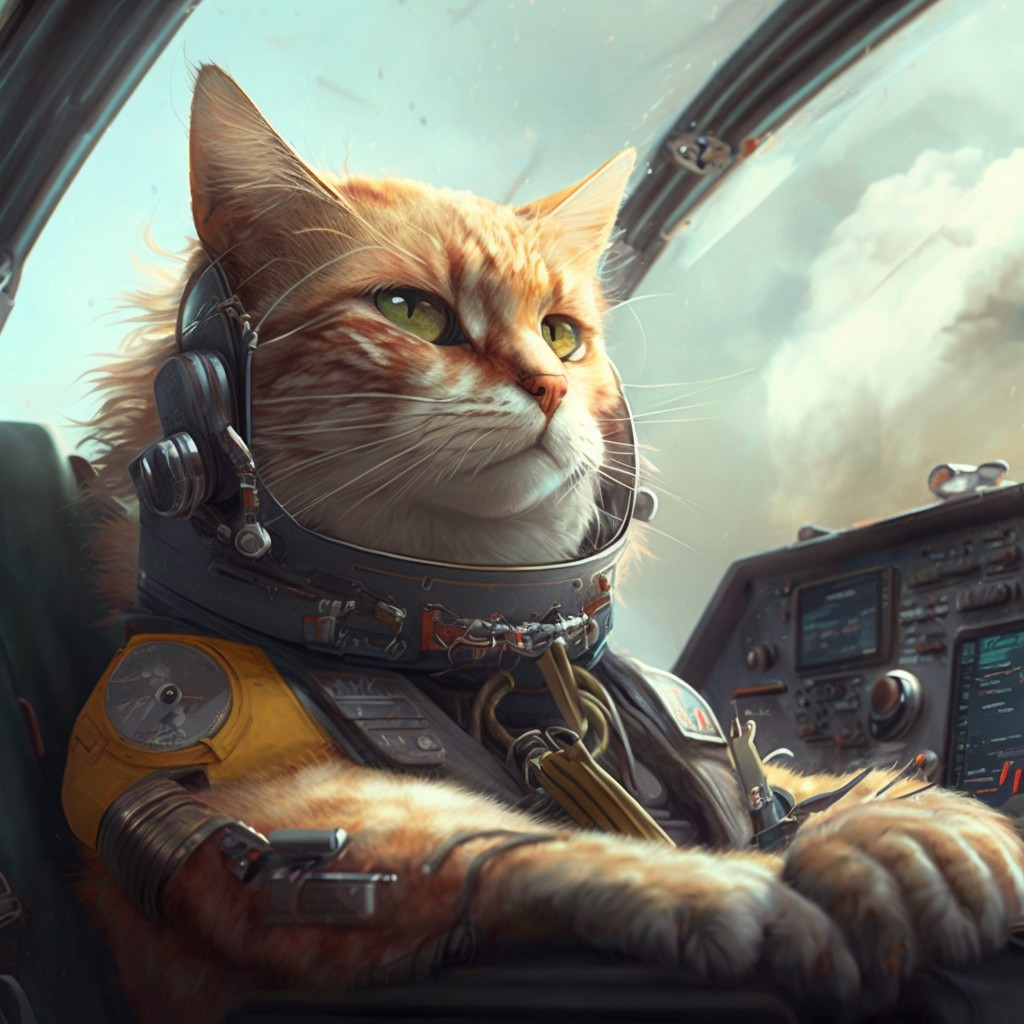 12 images of cat pilot avatar by Midjourney