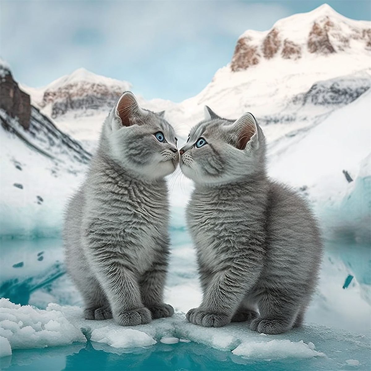 8 images of Head portrait of two kittens in the snow by Midjourney