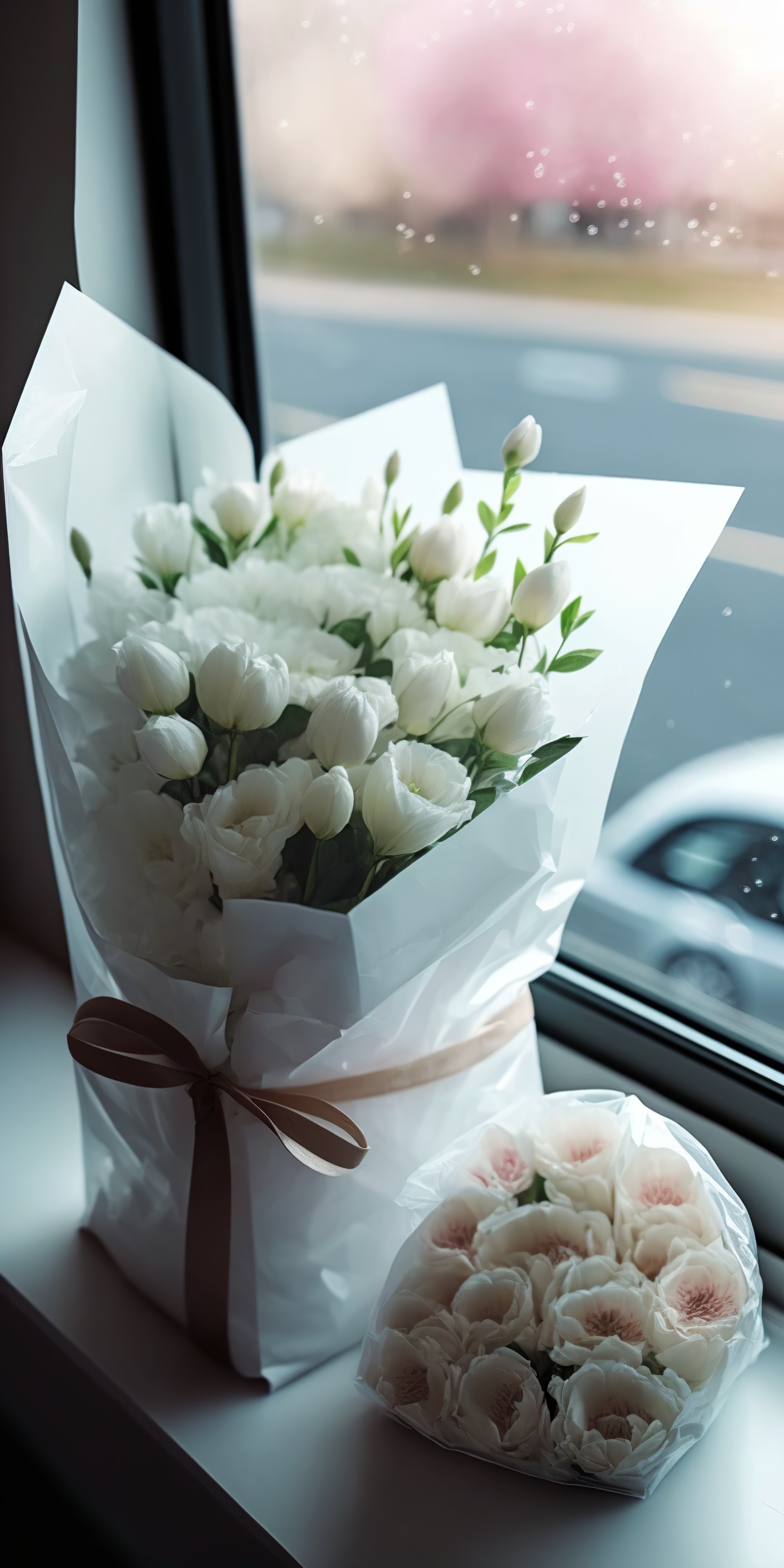 8 images of bouquet of flowers by the window by Midjourney