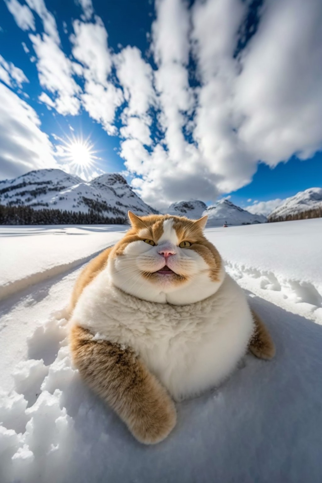 big fat cat in the snow