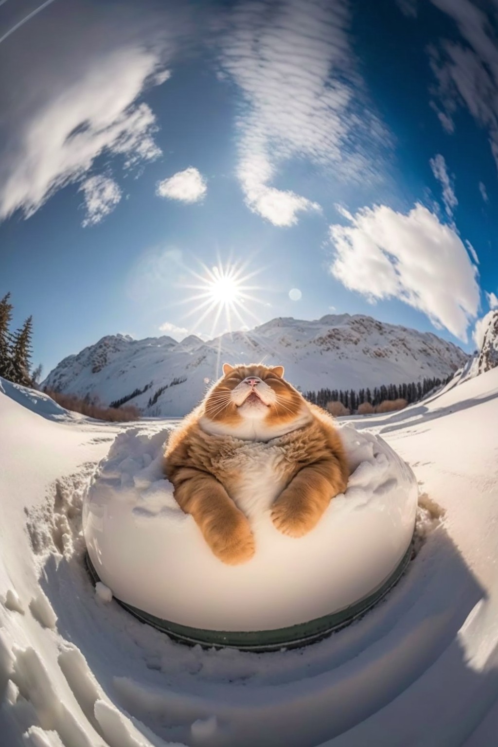 big fat cat in the snow