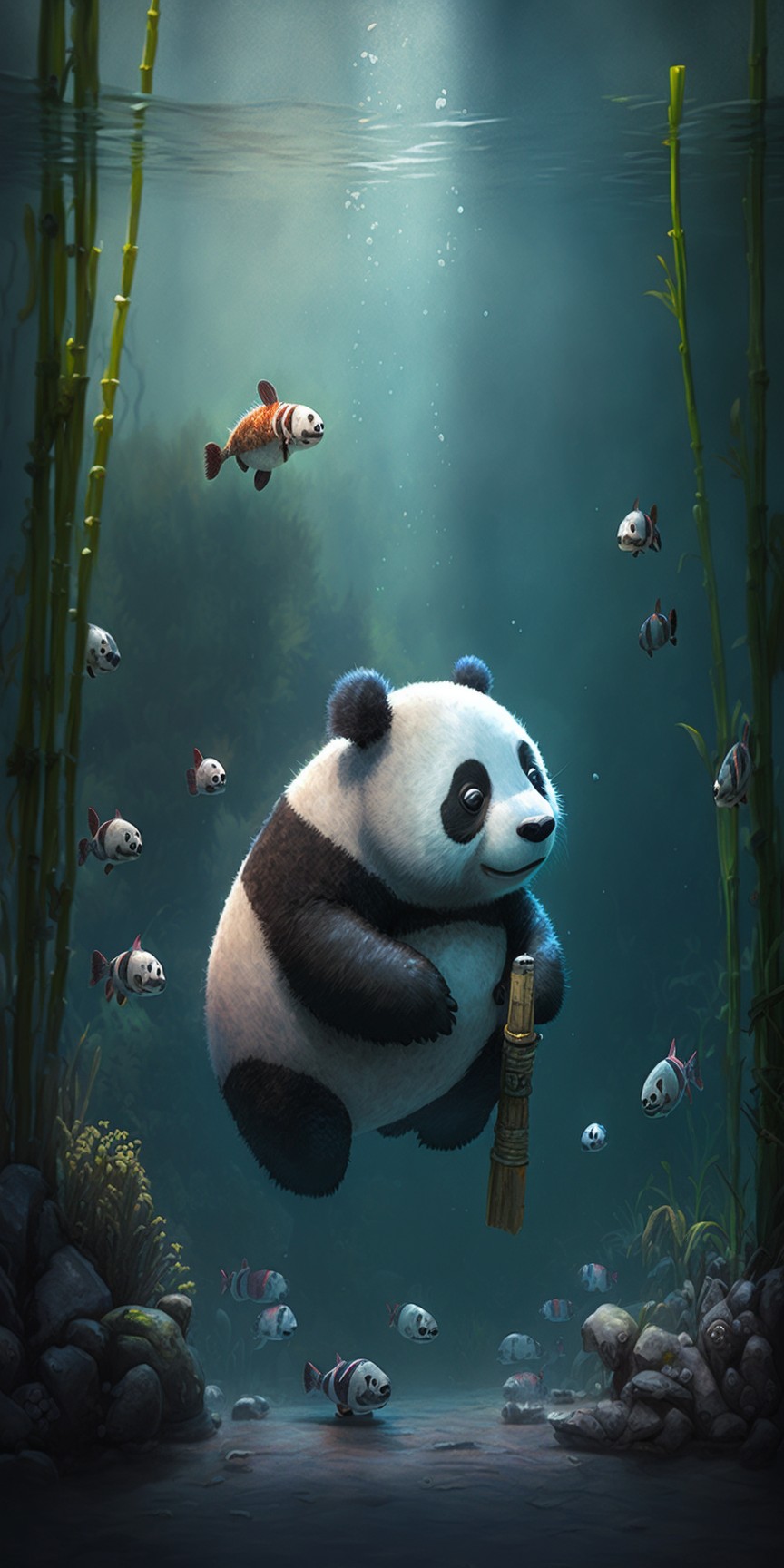 8 images of Panda catching fish in water by Midjourney