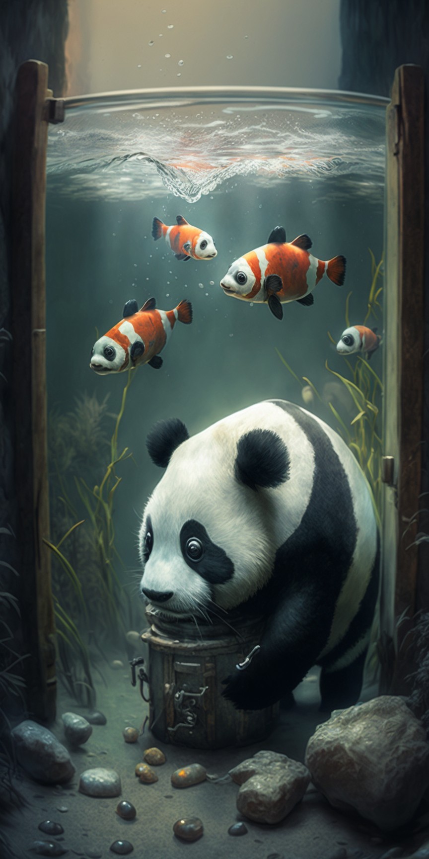 Panda catching fish in water