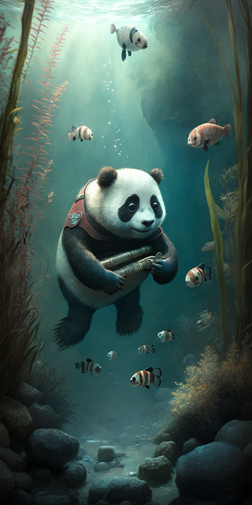 Panda catching fish in water