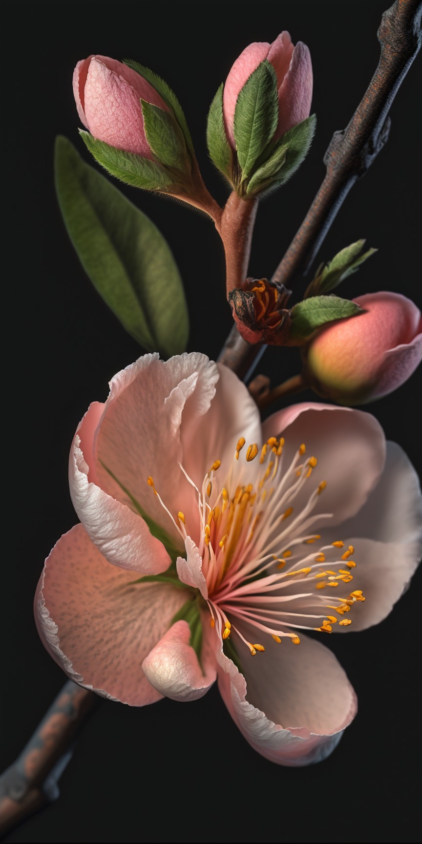 8 images of blooming peach blossom by Midjourney
