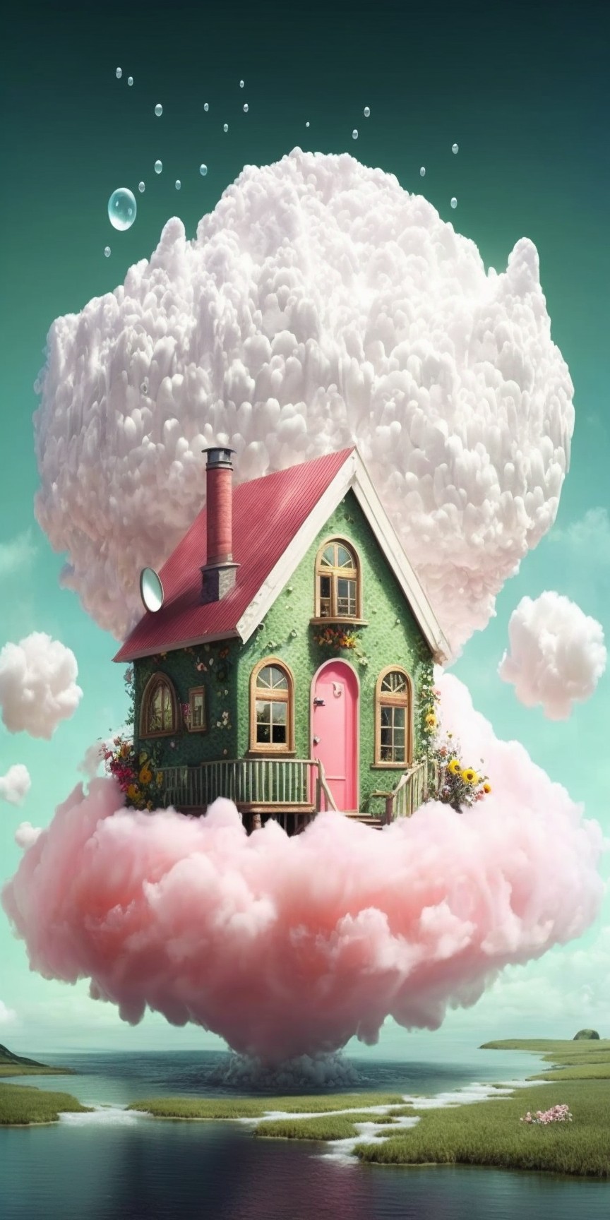 8 images of little house in the cloud by Midjourney