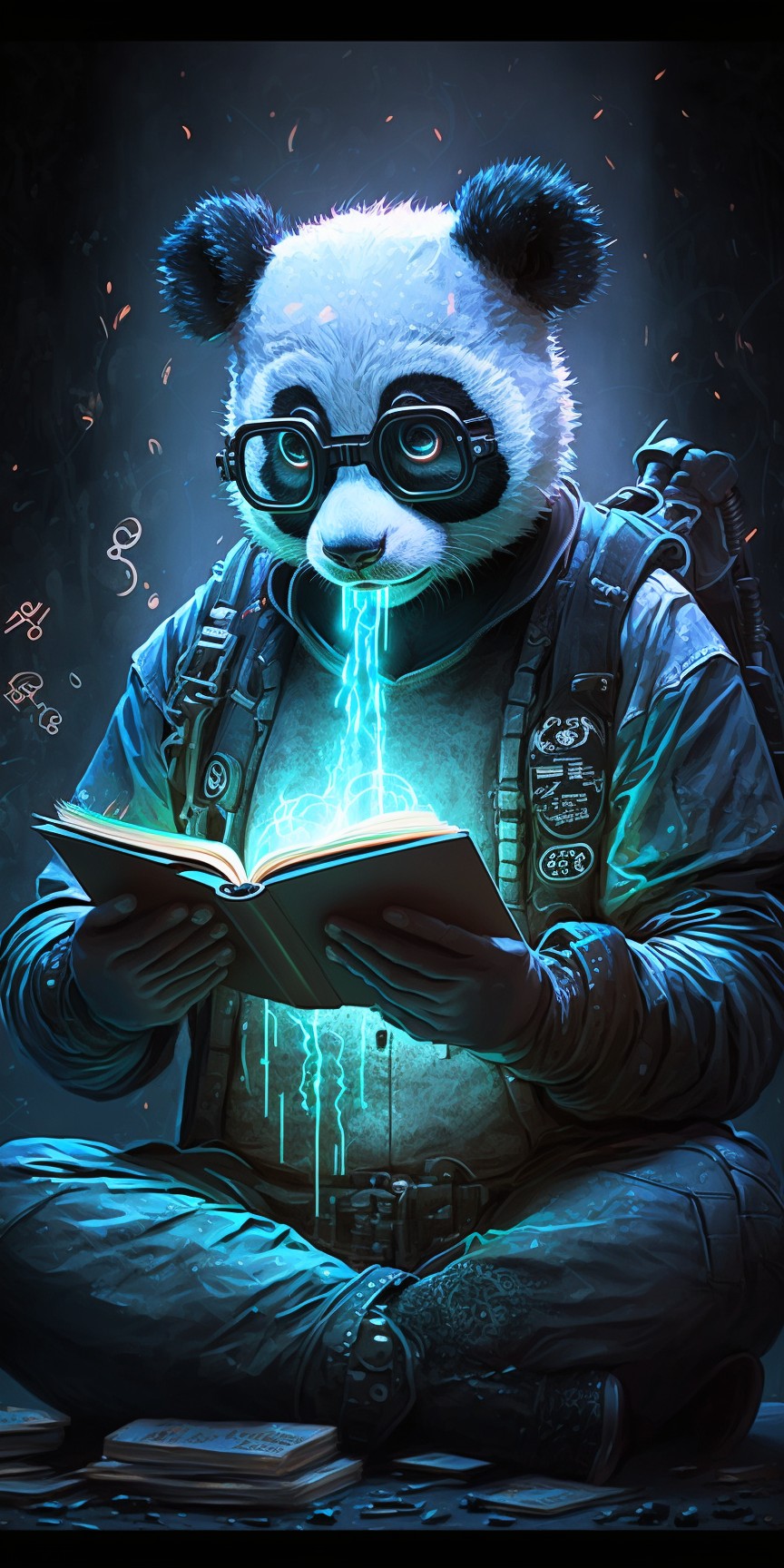 Panda father reading a book