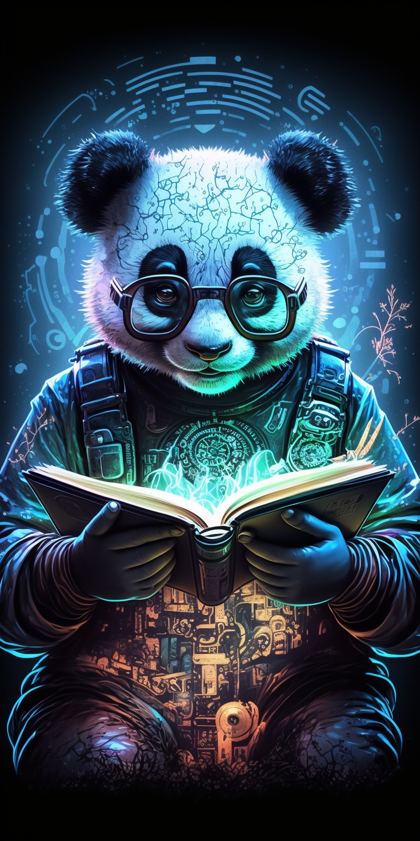 Panda father reading a book