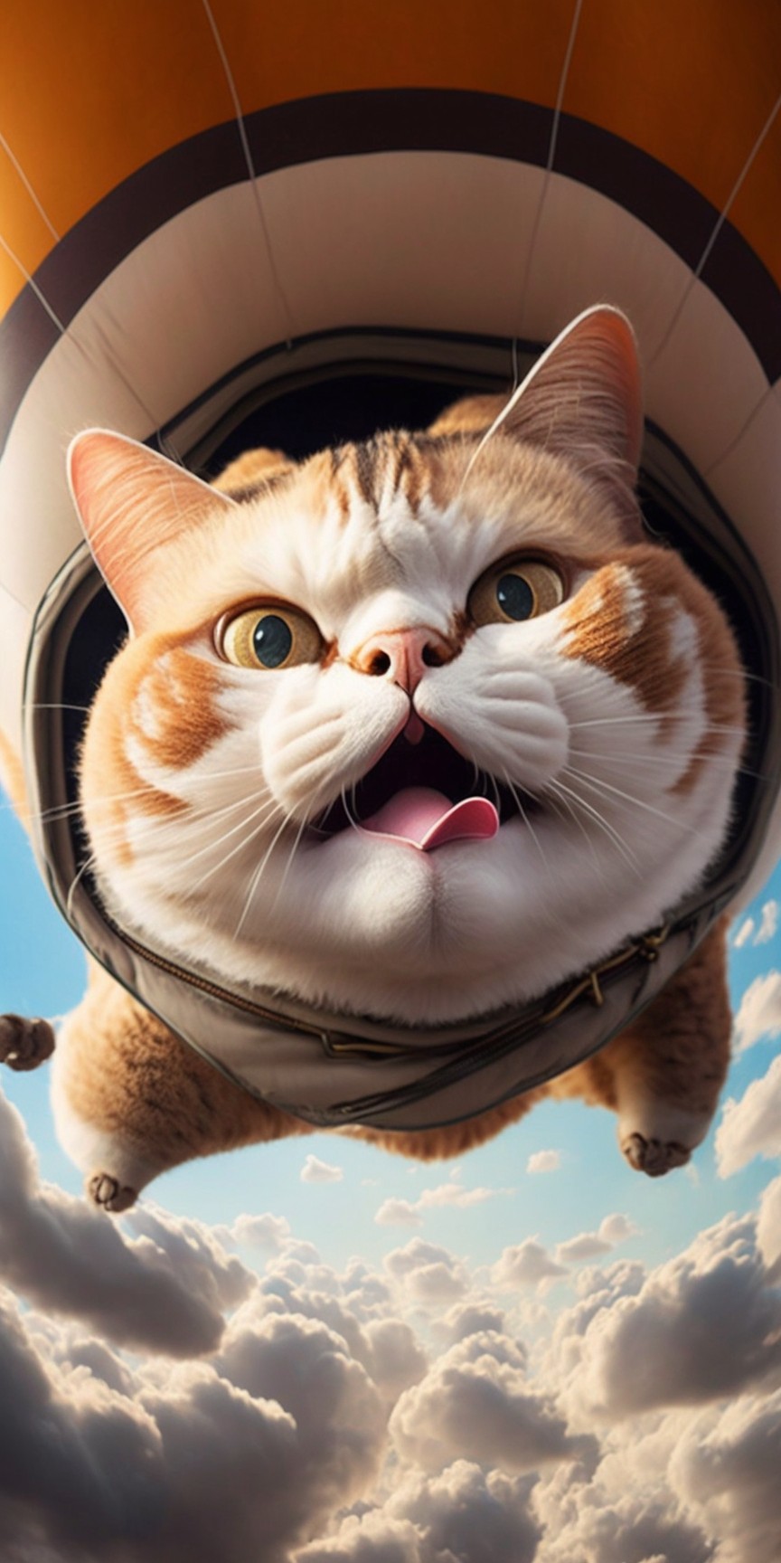 Parachute kitten falling from the sky