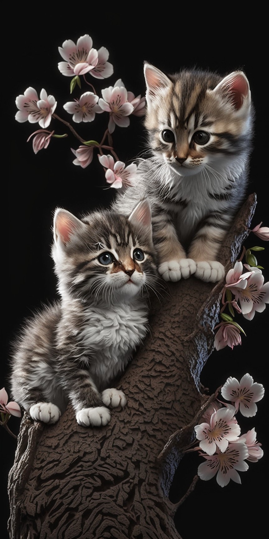 8 images of Two kittens on the cherry blossom tree by Midjourney