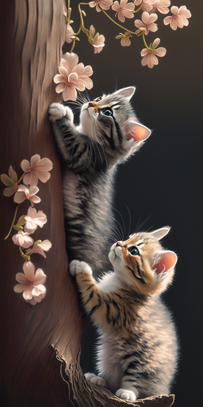 樱花树上的两只小猫