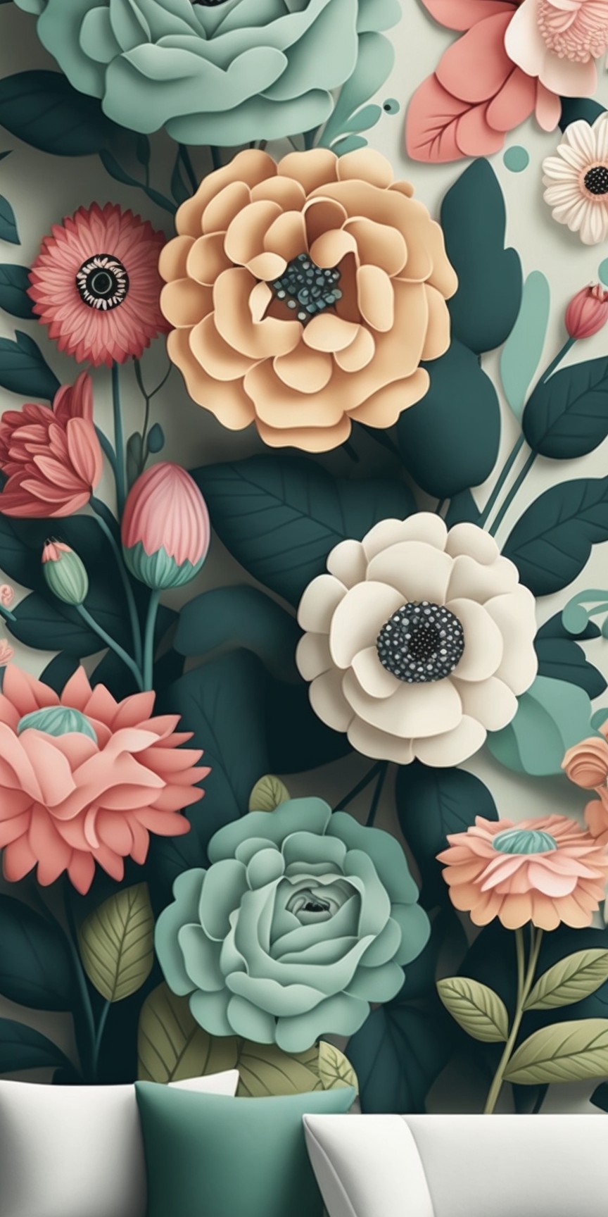Comfortable flower wallpaper with color matching