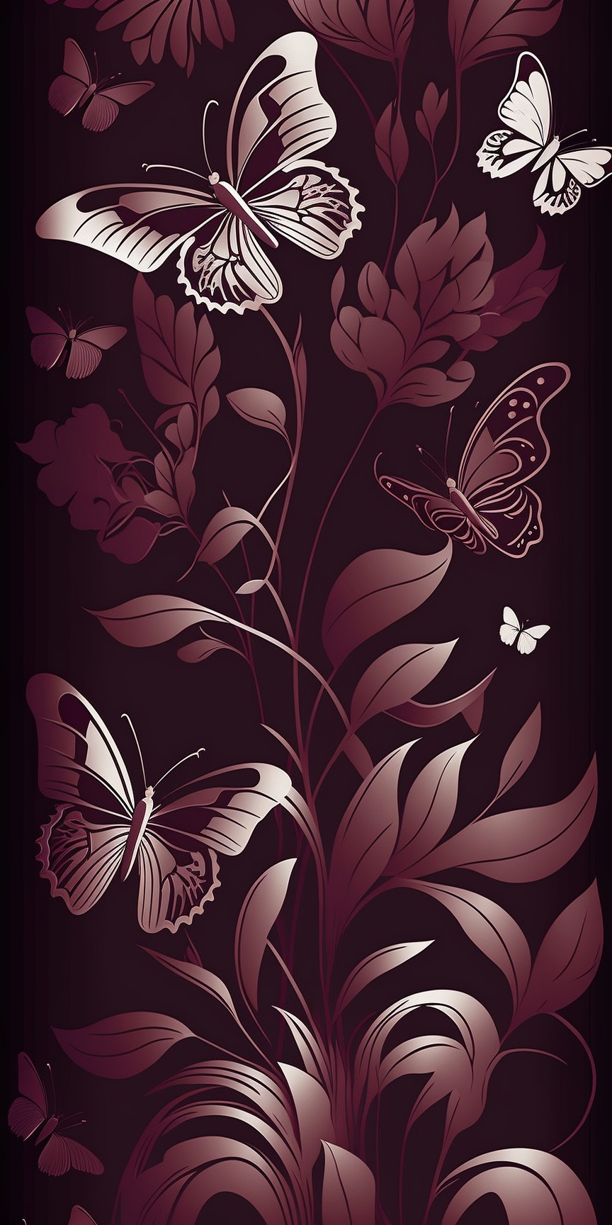 Wine red floral wallpaper