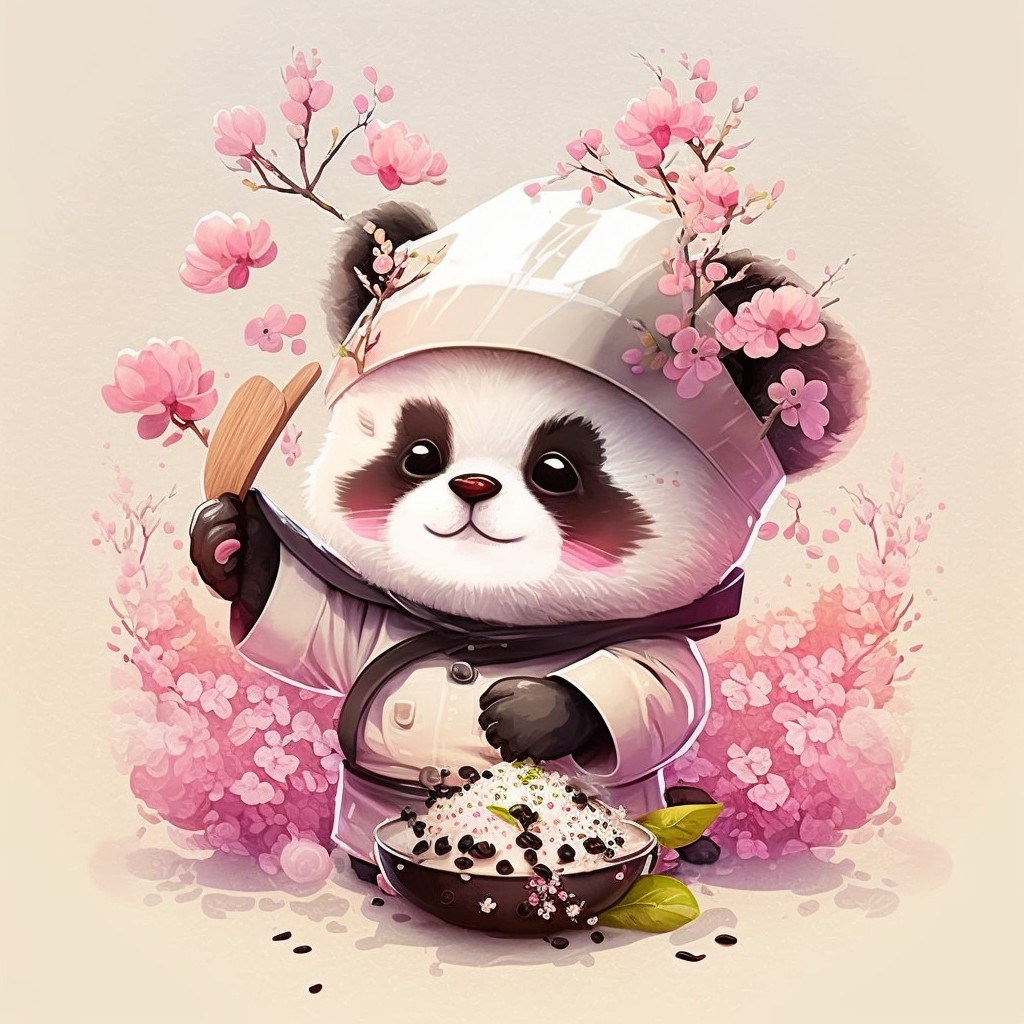 6 images of cute panda by Midjourney
