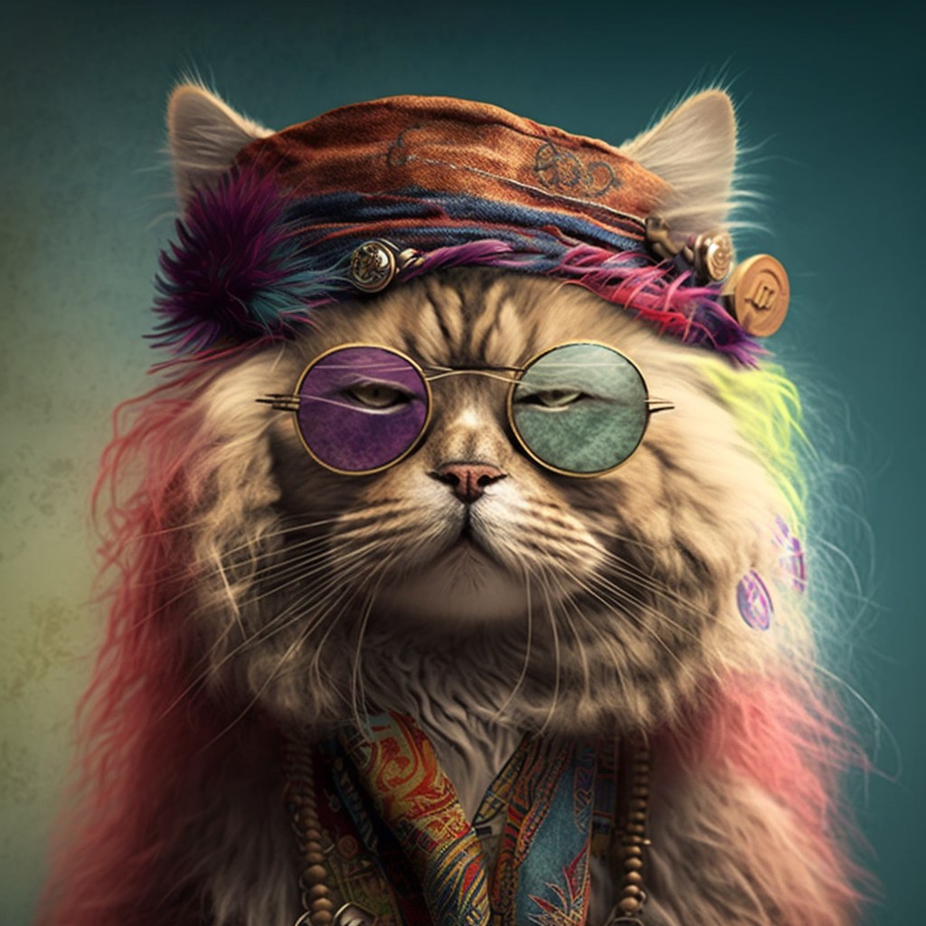 Hippie cat head portrait