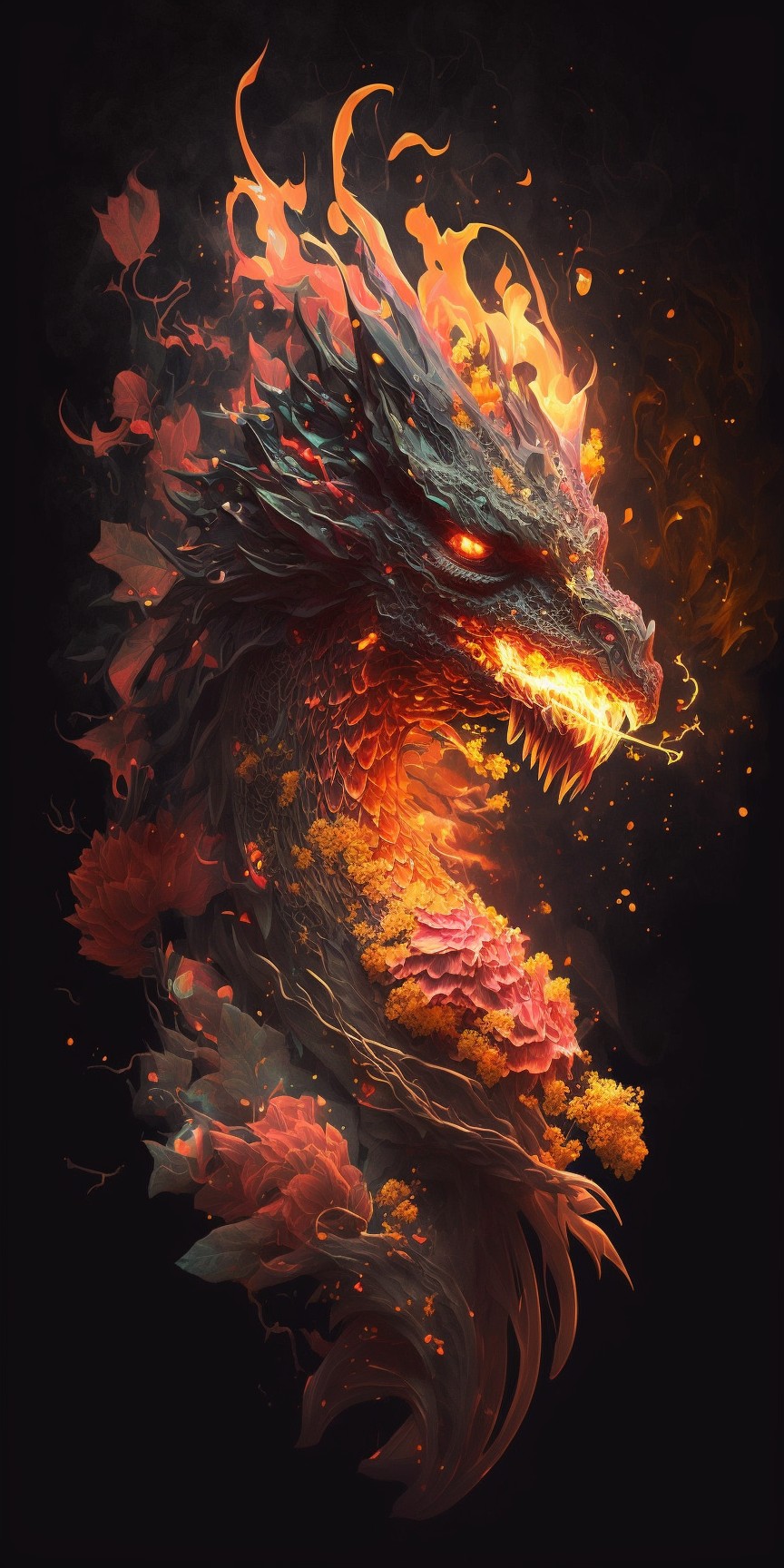 5 images of dragon wallpaper by Midjourney