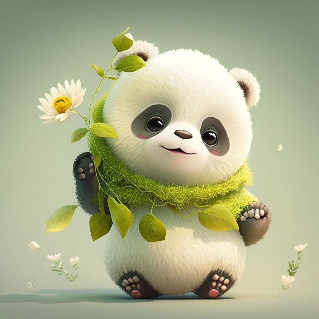 6 images of cute panda by Midjourney
