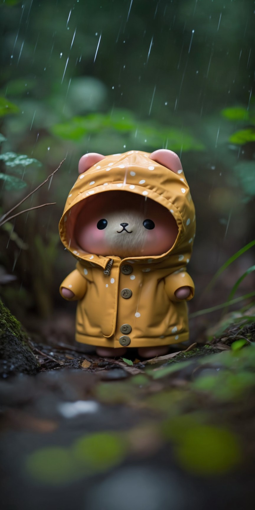 4 images of kitten in raincoat by Midjourney